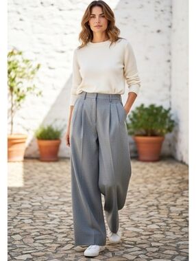 NWT Zara wide leg pleated trouser pants gray high waist career preppy minimalist
